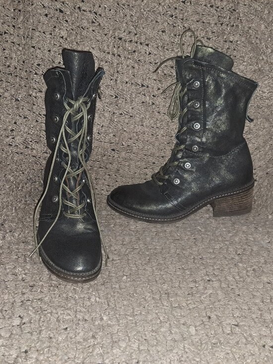 A.S.98 Shoes - A.S.98-Shimmery Camo Black Leather Studded Boots-Mid Calf-Zip-Sz 39-Near Mint